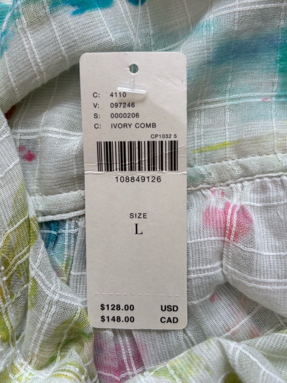 Pilcro/Anthropologie 100% Cotton Summer Buttondown Shirt in Ivory Pattern L. NWT - Picture 10 of 13